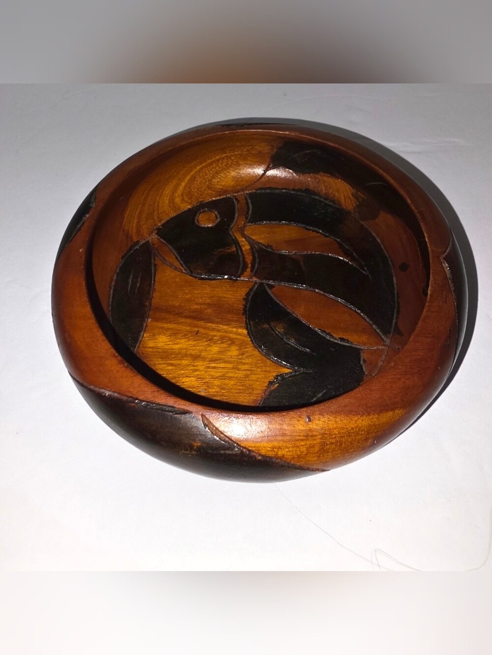 Vintage! Carved Wood Dish Fish Handmade Decorative Folk Art Koi Artisan